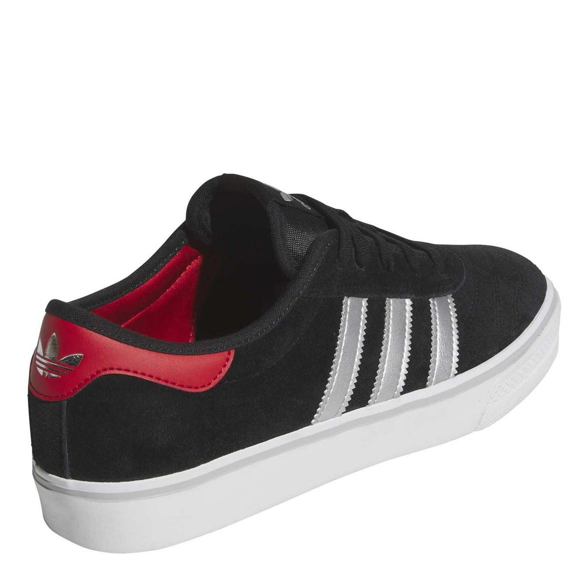 Black adidas Adiease skate trainers with red heel panel and white triple stripes