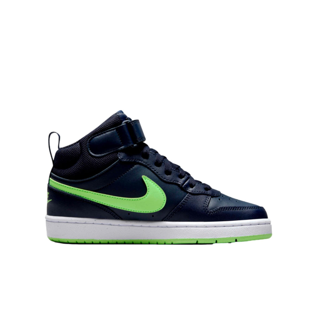 Grade-School Nike Court Borough Mid 2 Dark Obsidian/Lime Blast-White CD7782-403
