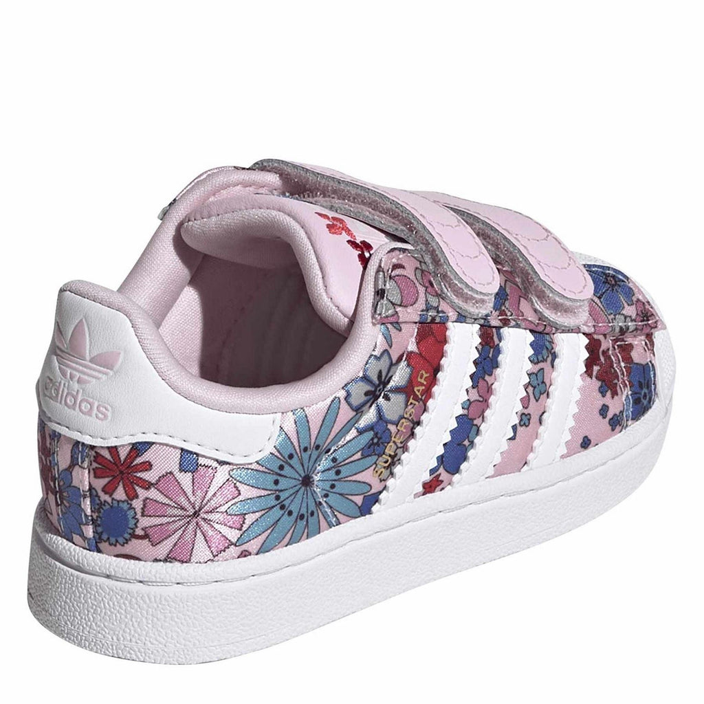 Infants' adidas trainers with padded collar, light pink heel and floral side panels