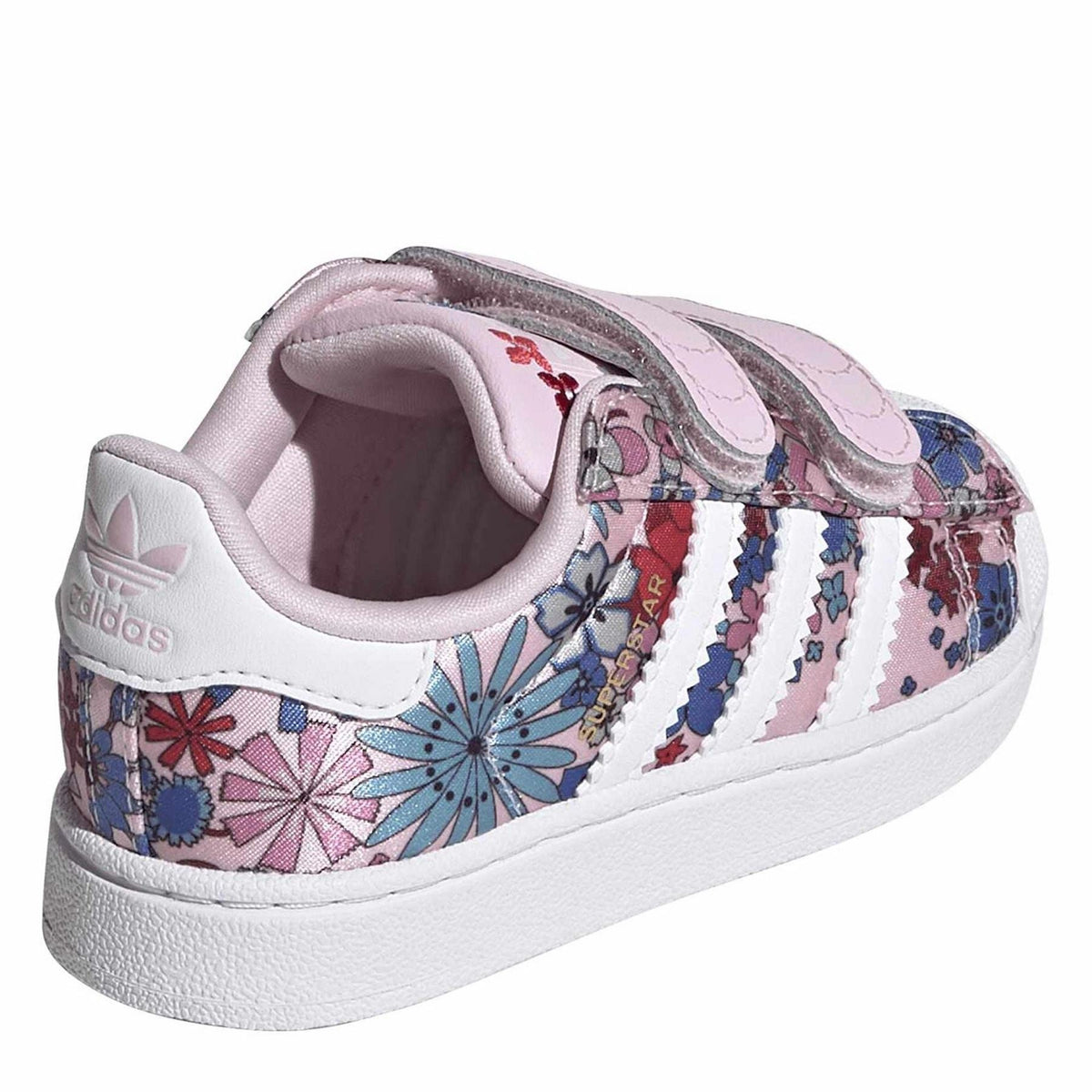Infants' adidas trainers with padded collar, light pink heel and floral side panels