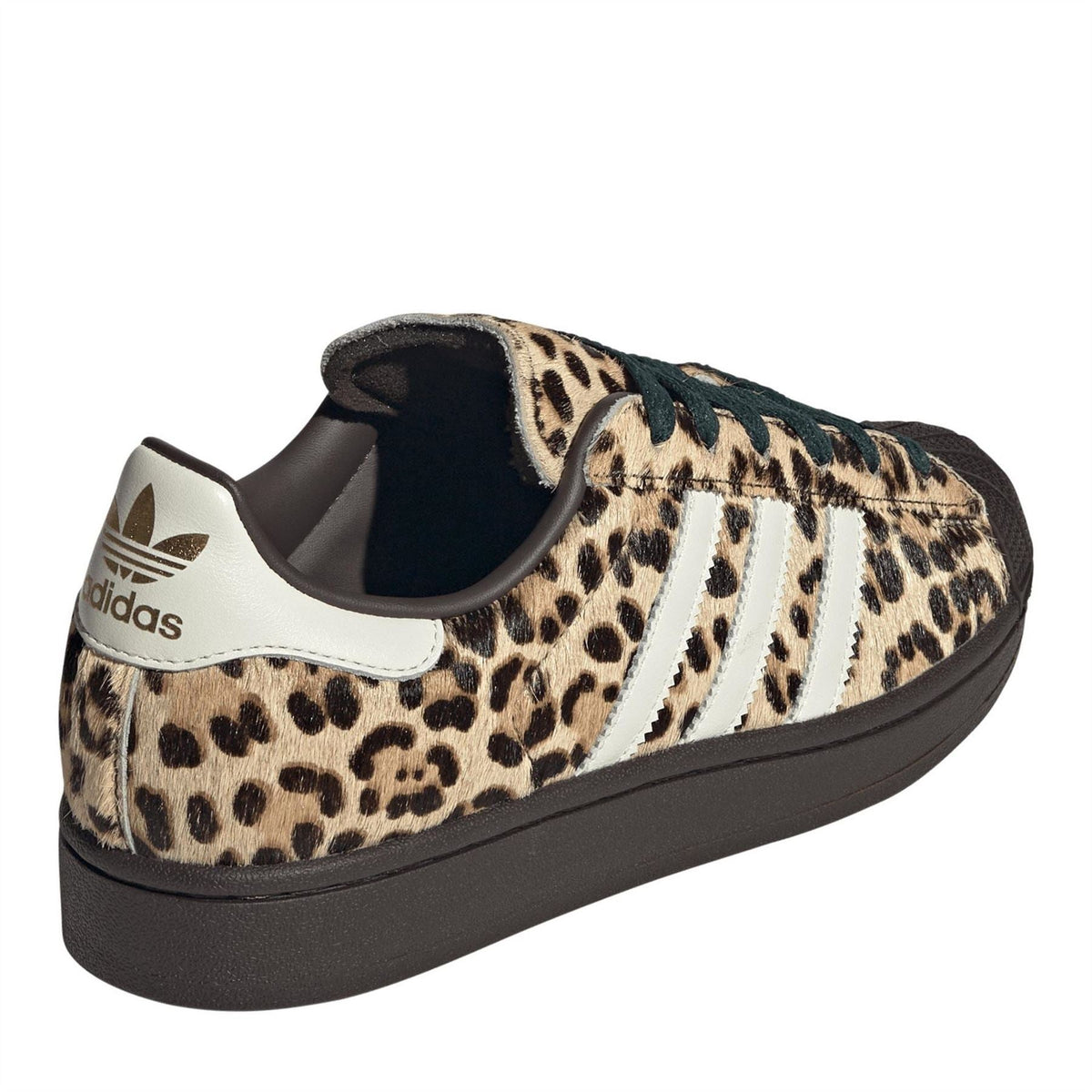 adidas Originals Superstar II sneakers, leopard print with white heel lining and dark sole