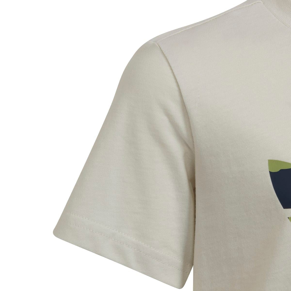 Cream junior T-shirt sleeve and shoulder seam detail, no front graphic visible