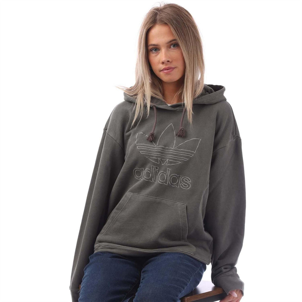 Charcoal pullover hoodie with adidas front graphic and drawstring hood