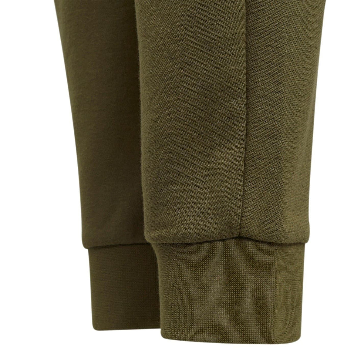 Olive joggers with ribbed ankle cuffs and stitched hem detail