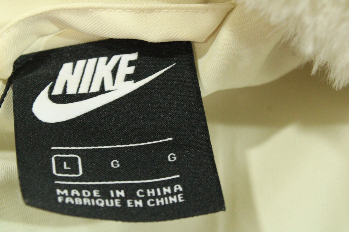 Nike Big Swoosh Jacket in Cream Faux Fur
