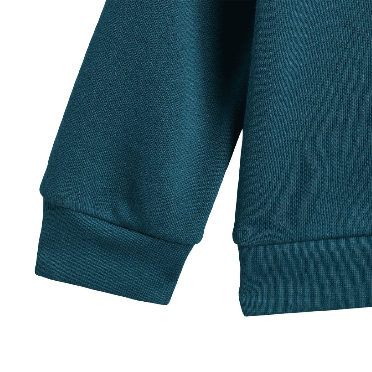 Teal jogger pant legs with ribbed cuffs
