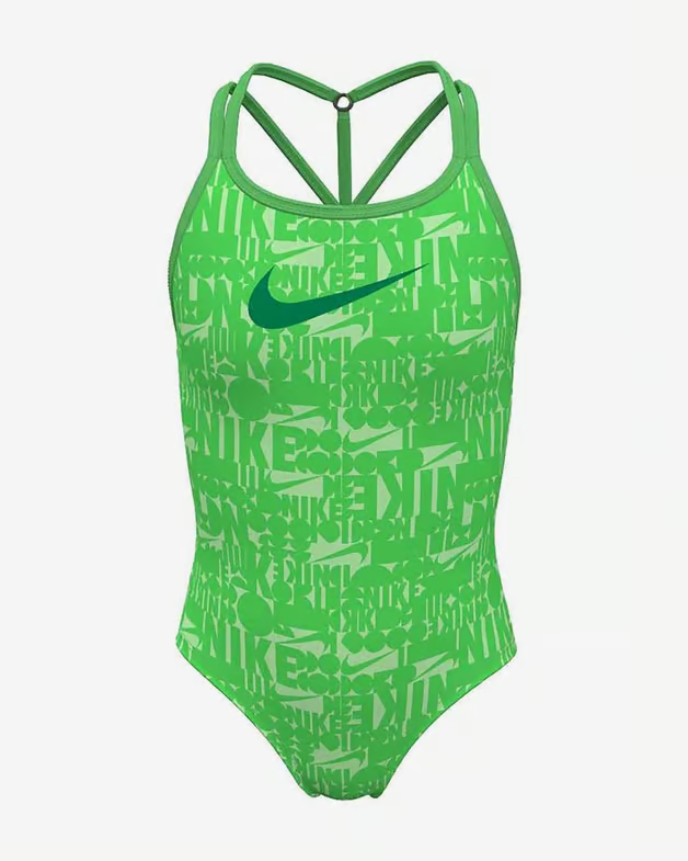 Girls Nike Retro Flow Swimsuit Green Swoosh Logo Strapback One Piece SRT570