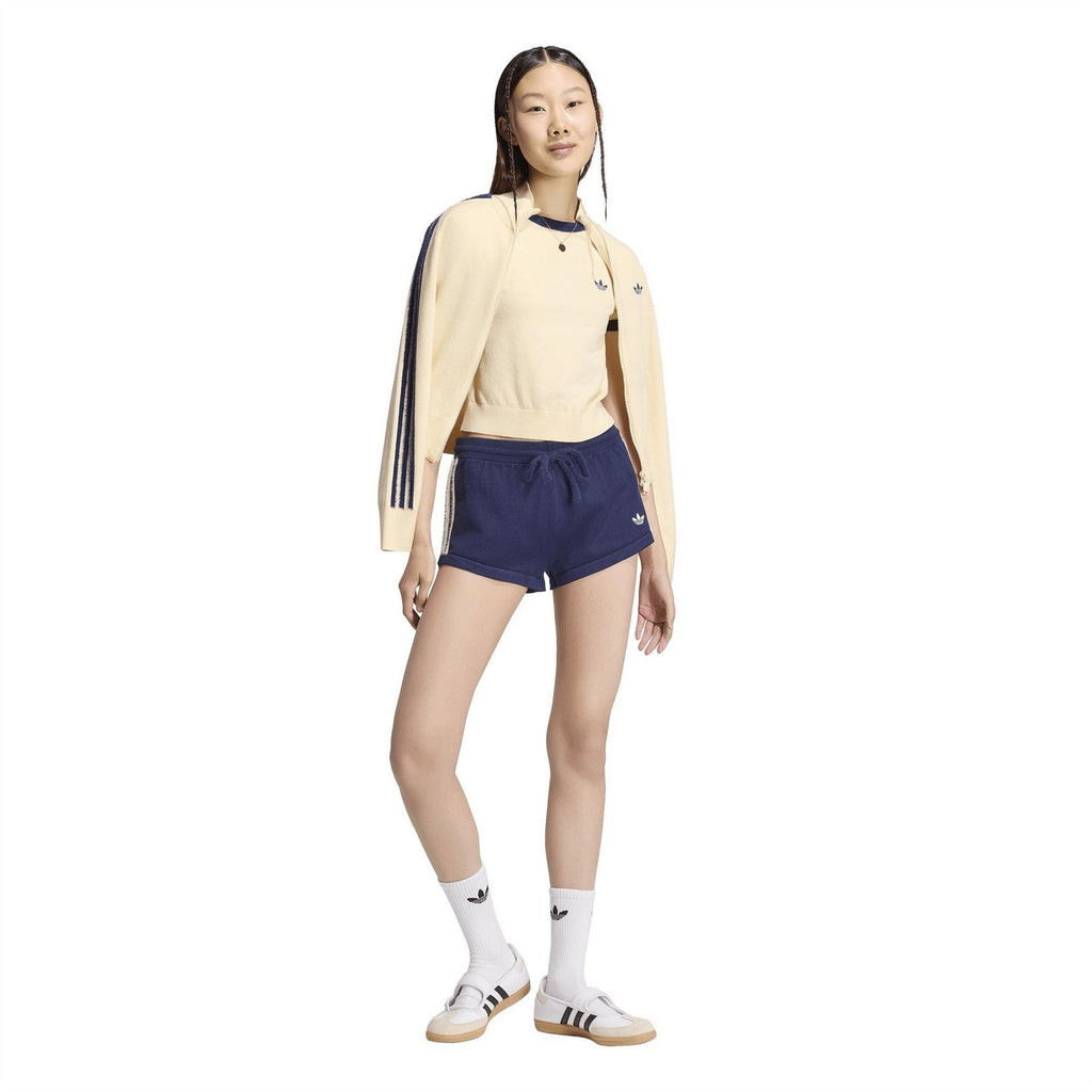 Adidas Originals knit tee with matching navy shorts, vanilla body and trefoil logo
