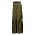 Olive cargo pants with elastic waistband and relaxed wide-leg fit