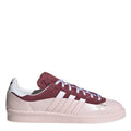 Colorblock low-top trainers with burgundy suede panels, white stripes, and lace-up front