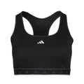 Black scoop-neck sleeveless bra top with Adidas logo and elastic hem