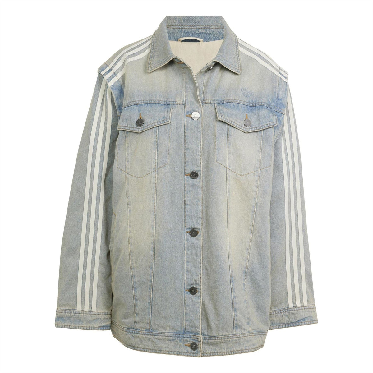 adidas Originals light denim collared jacket with side stripe panels and button front
