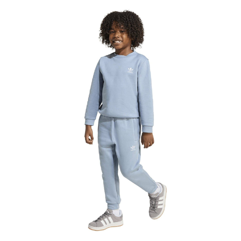 Light blue infant adidas Originals sweatshirt and joggers, side view.