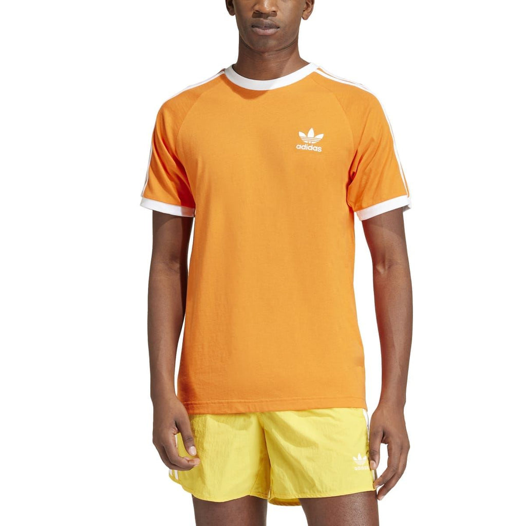 Orange adidas Originals Adicolor T-shirt with white collar, 3-stripe sleeves, chest logo