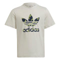 Cream junior crew-neck T-shirt with camo adidas graphic print on the front