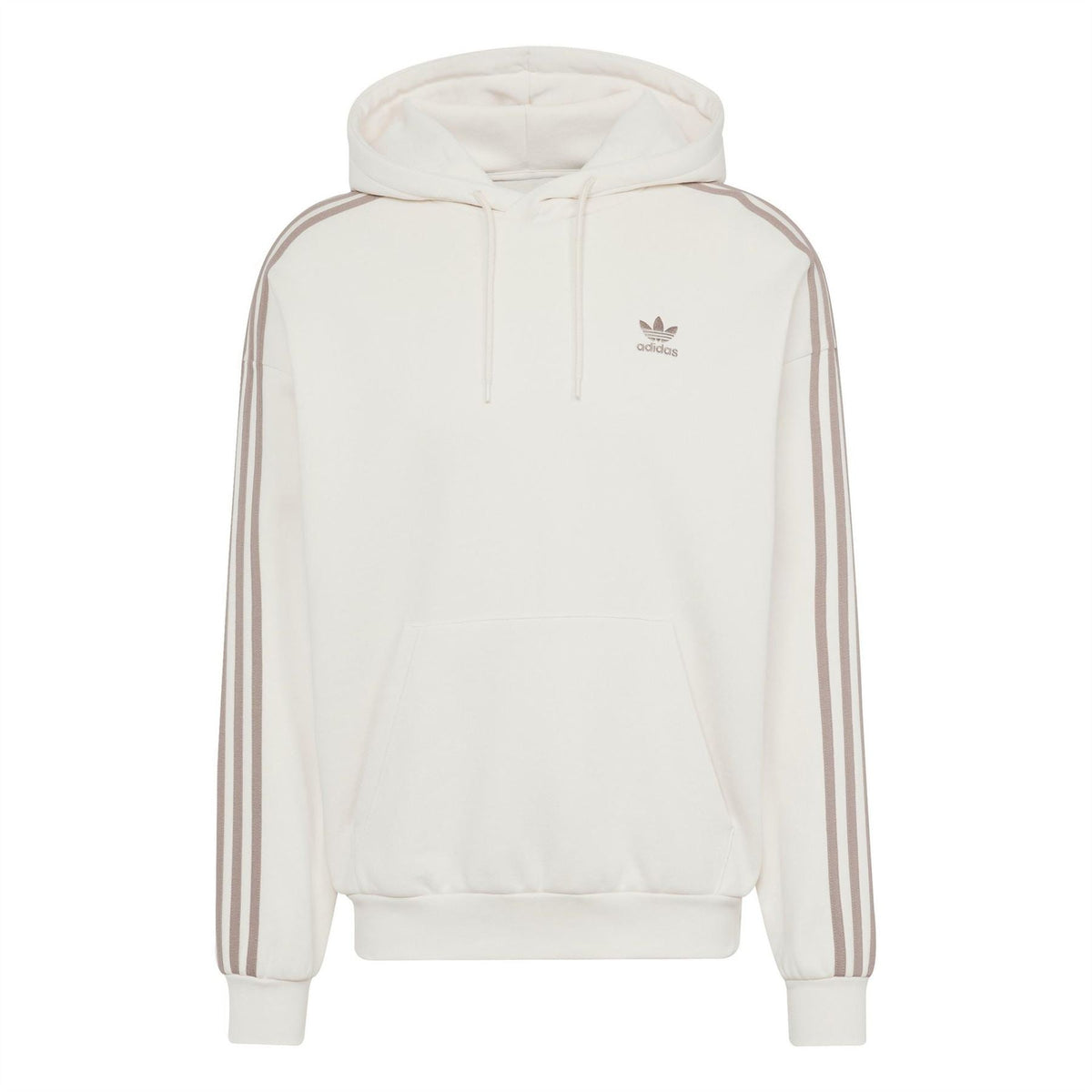 Off-white adidas Originals baggy hoodie with hood, drawstring and kangaroo pocket.