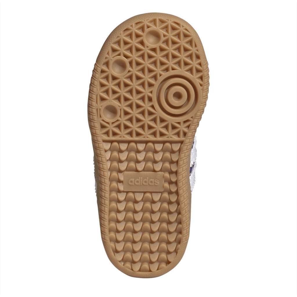 Brown gum rubber outsole with adidas logo tread pattern for Samba OG sneaker.