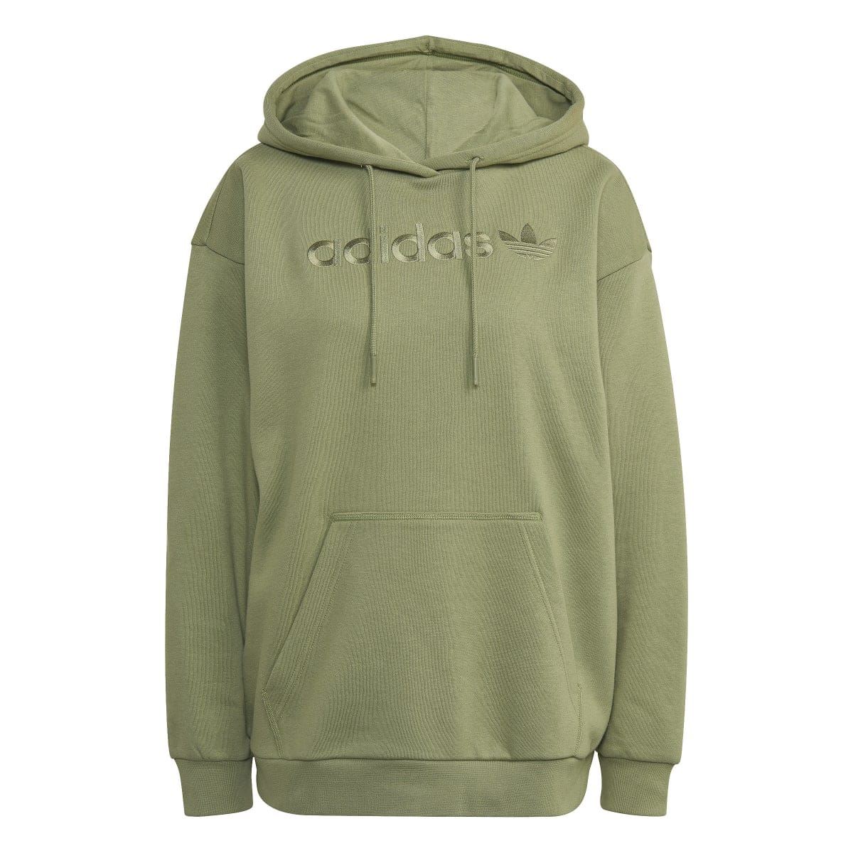 Green adidas Originals pullover boyfriend hoody with hood, drawstrings, kangaroo pocket