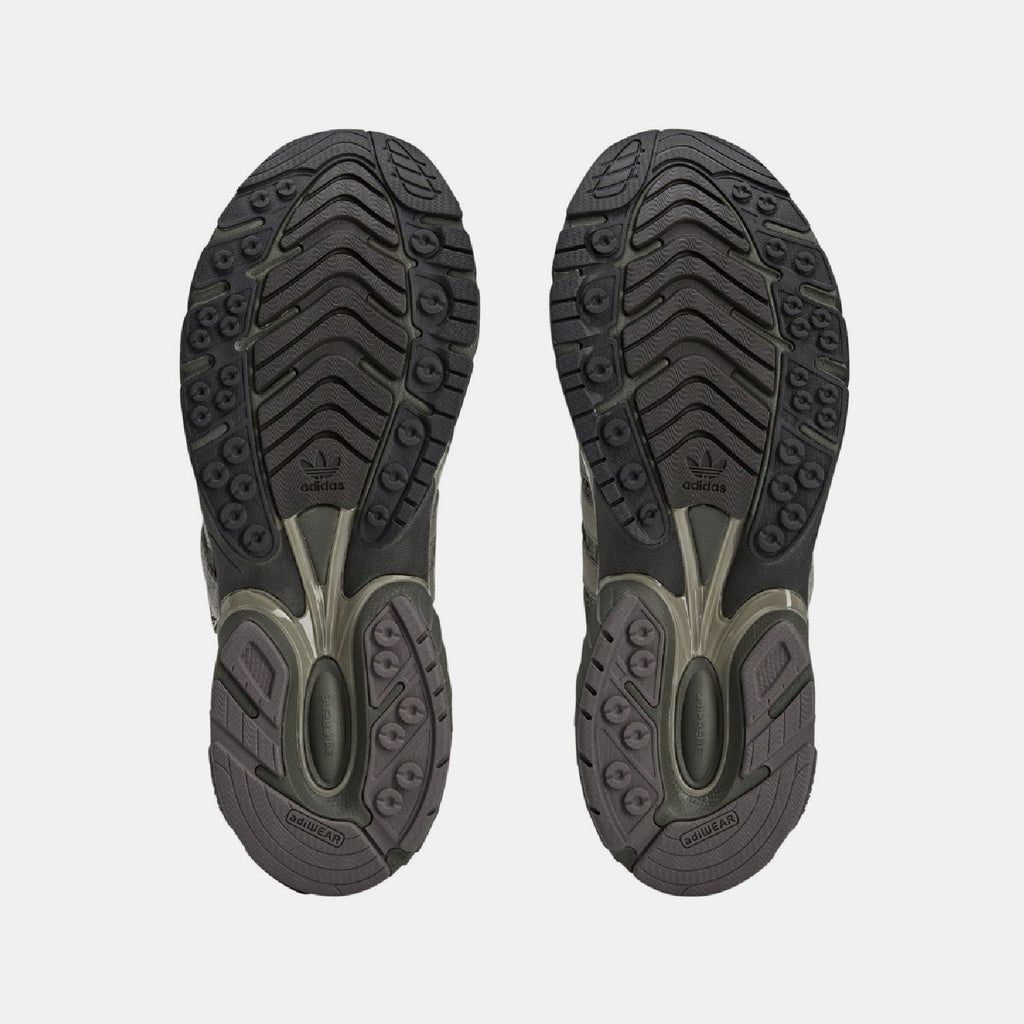 Cushion STFM trainers outsole view, patterned rubber tread and cushioned midsole