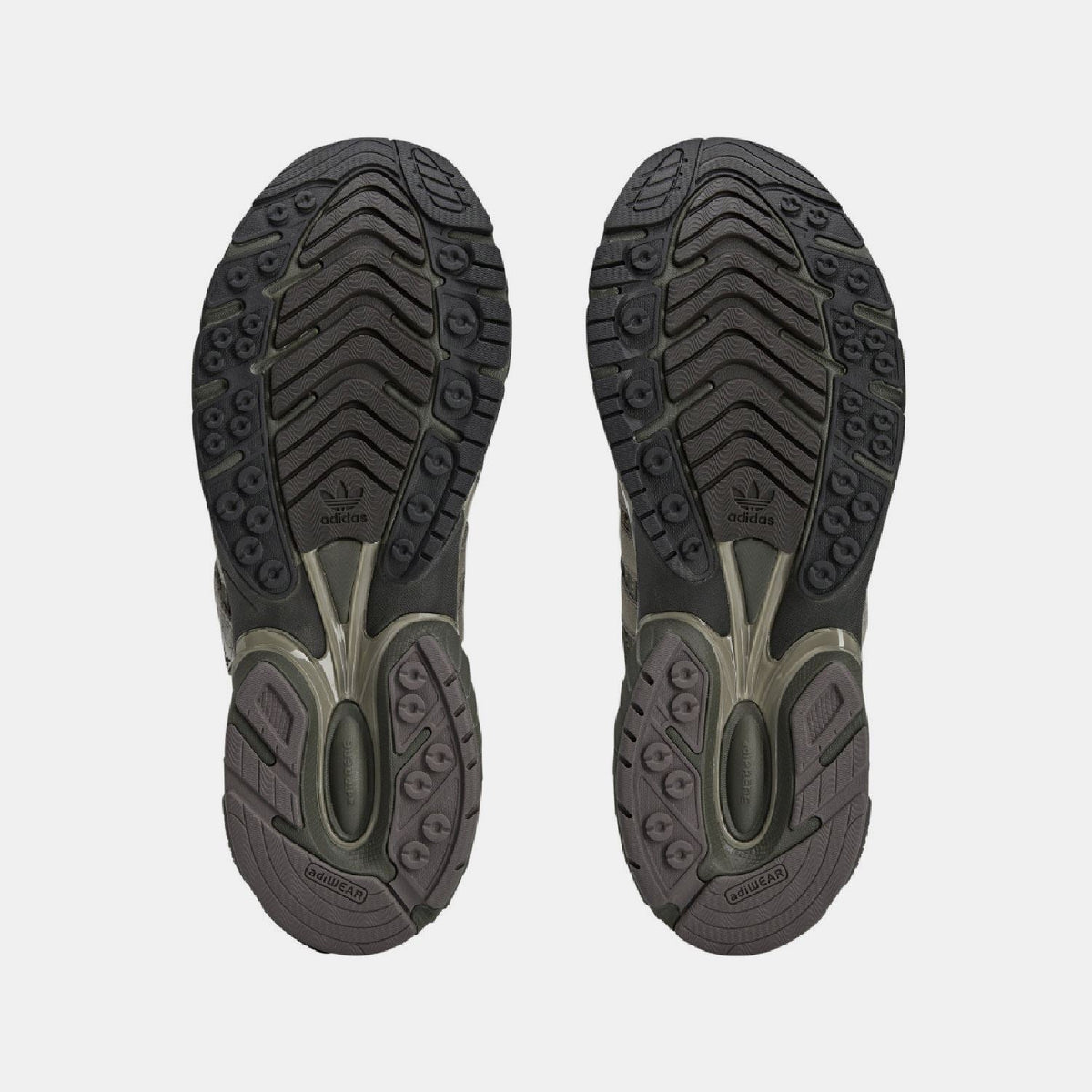 Cushion STFM trainers outsole view, patterned rubber tread and cushioned midsole