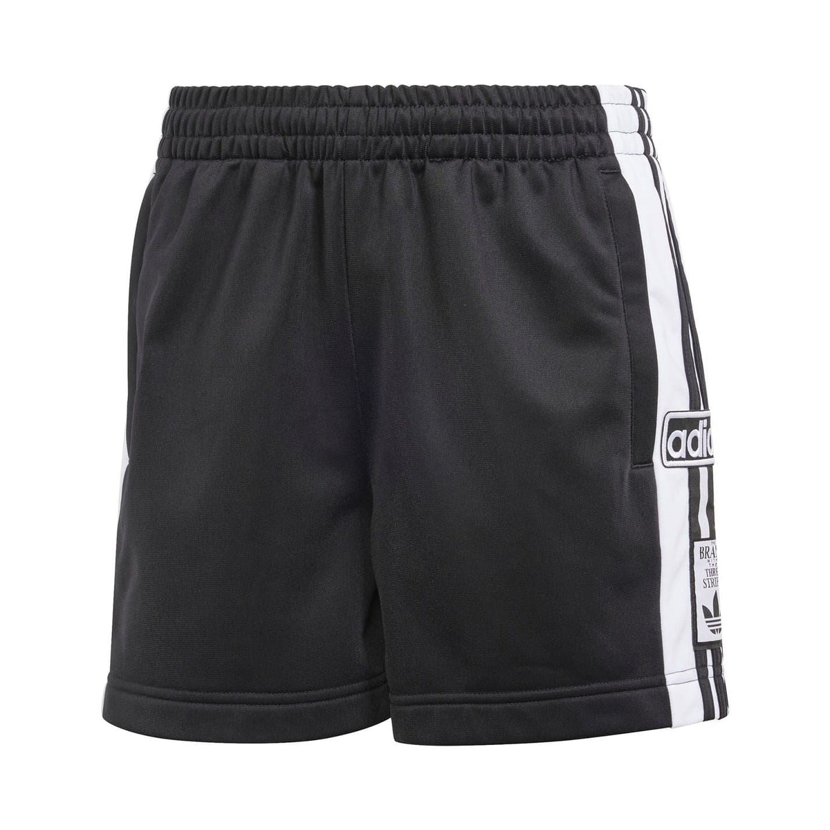 adidas Adibreak athletic shorts in black with elastic waistband and white side stripes