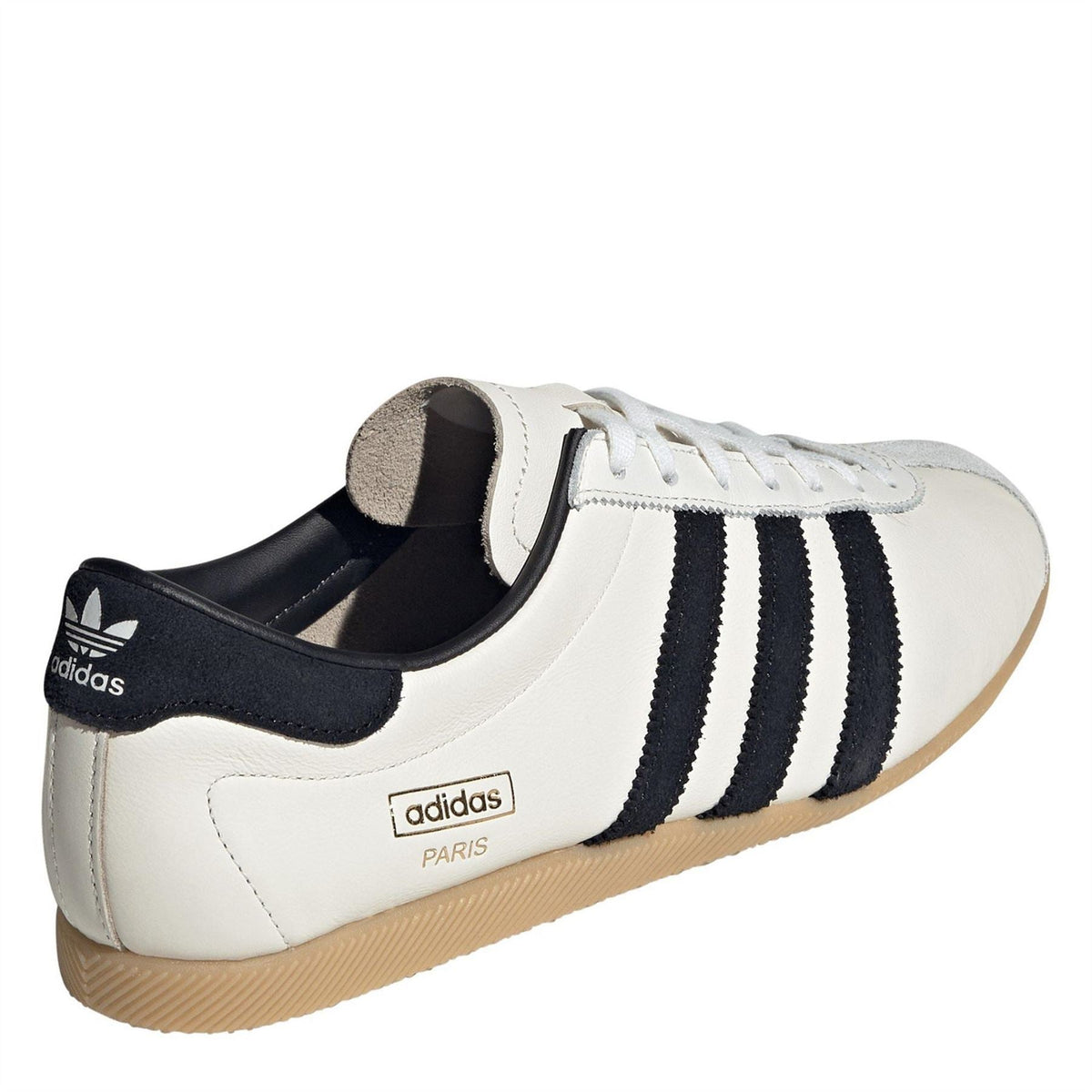 Adidas Originals sneakers, white leather heel with black collar and Paris label on side