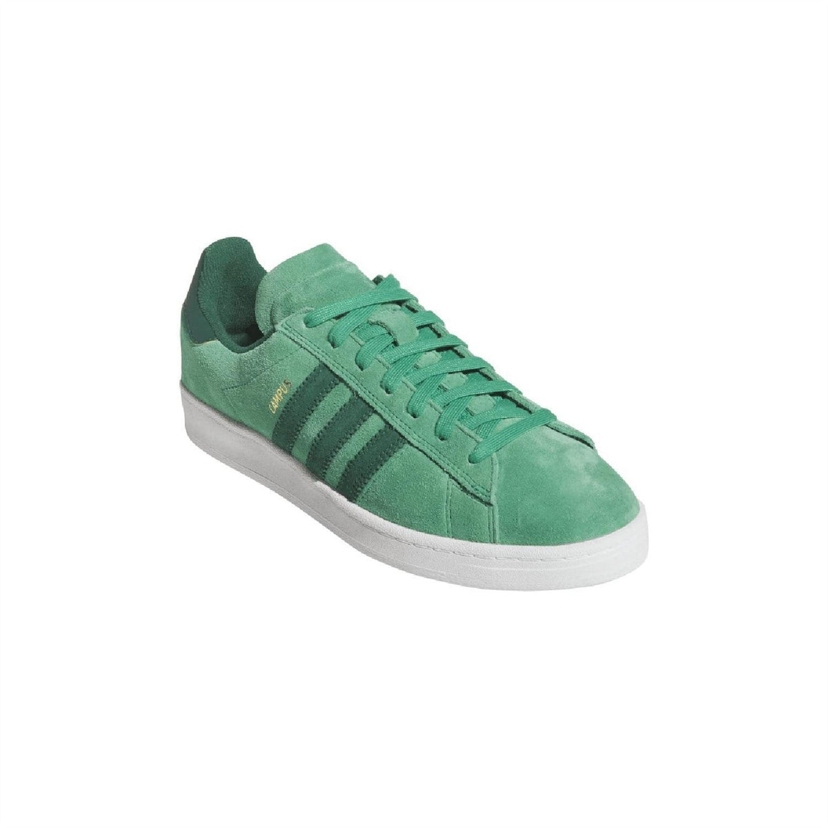 Green adidas Originals low-top trainers with lace-up suede upper and three-bar side stripes