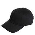 Black dad baseball cap with curved brim and embroidered adidas trefoil logo