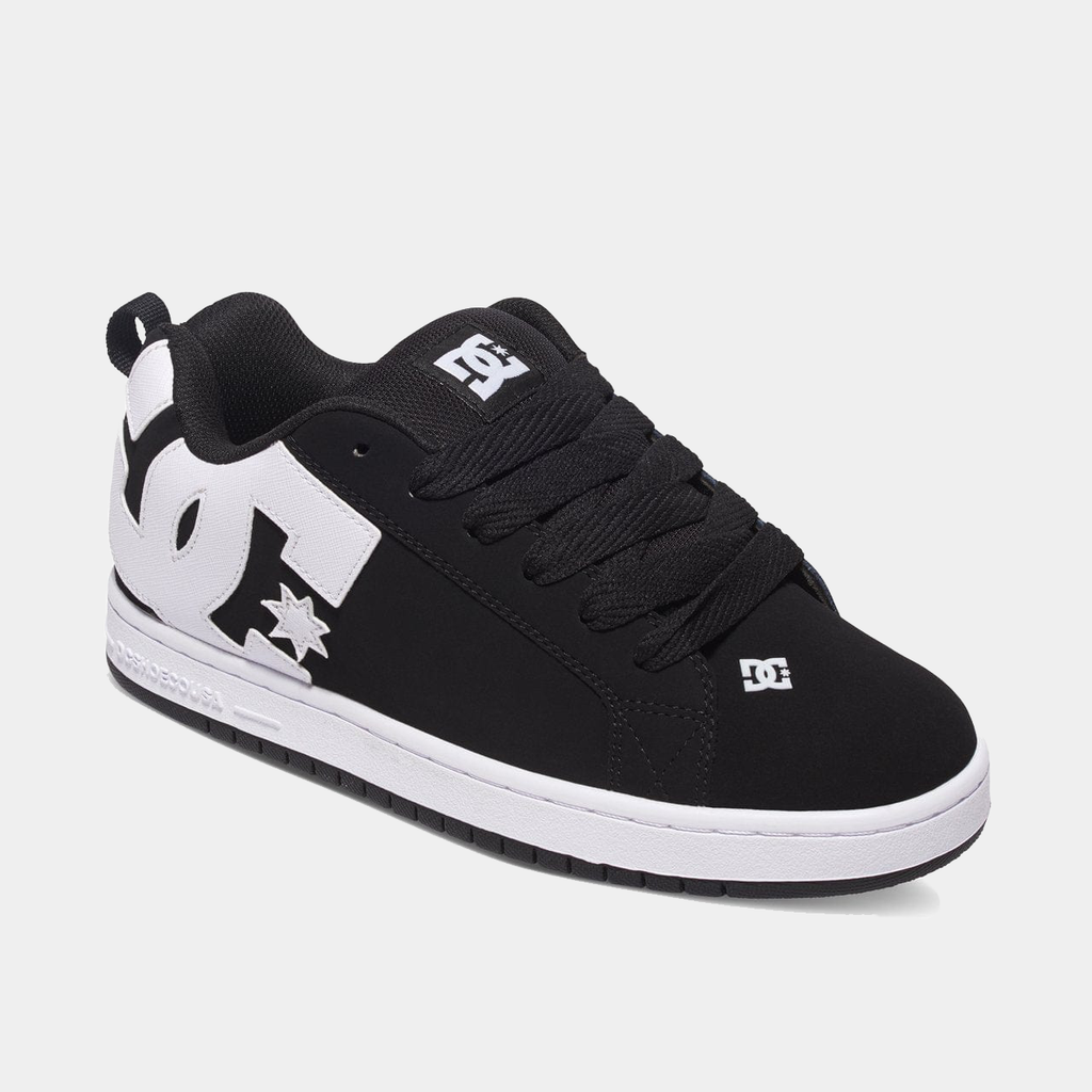 DC Court Graffik low-top sneakers, black with white DC patch, star emblem, lace-up