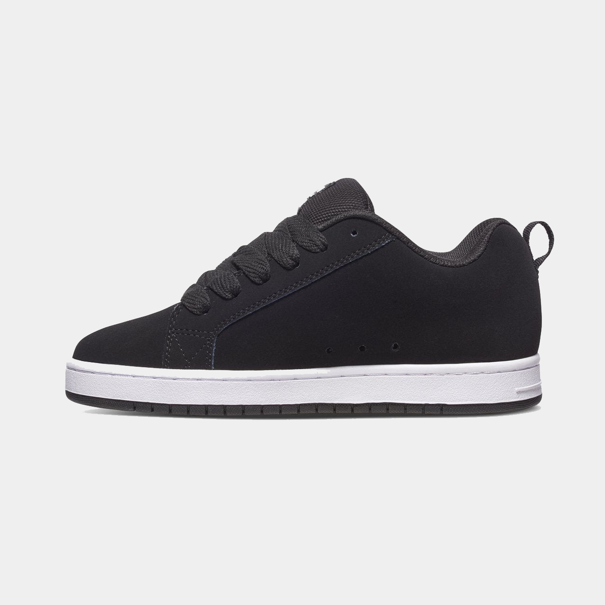 DC Court Graffik low-top sneakers, black leather with black laces and white rubber sole