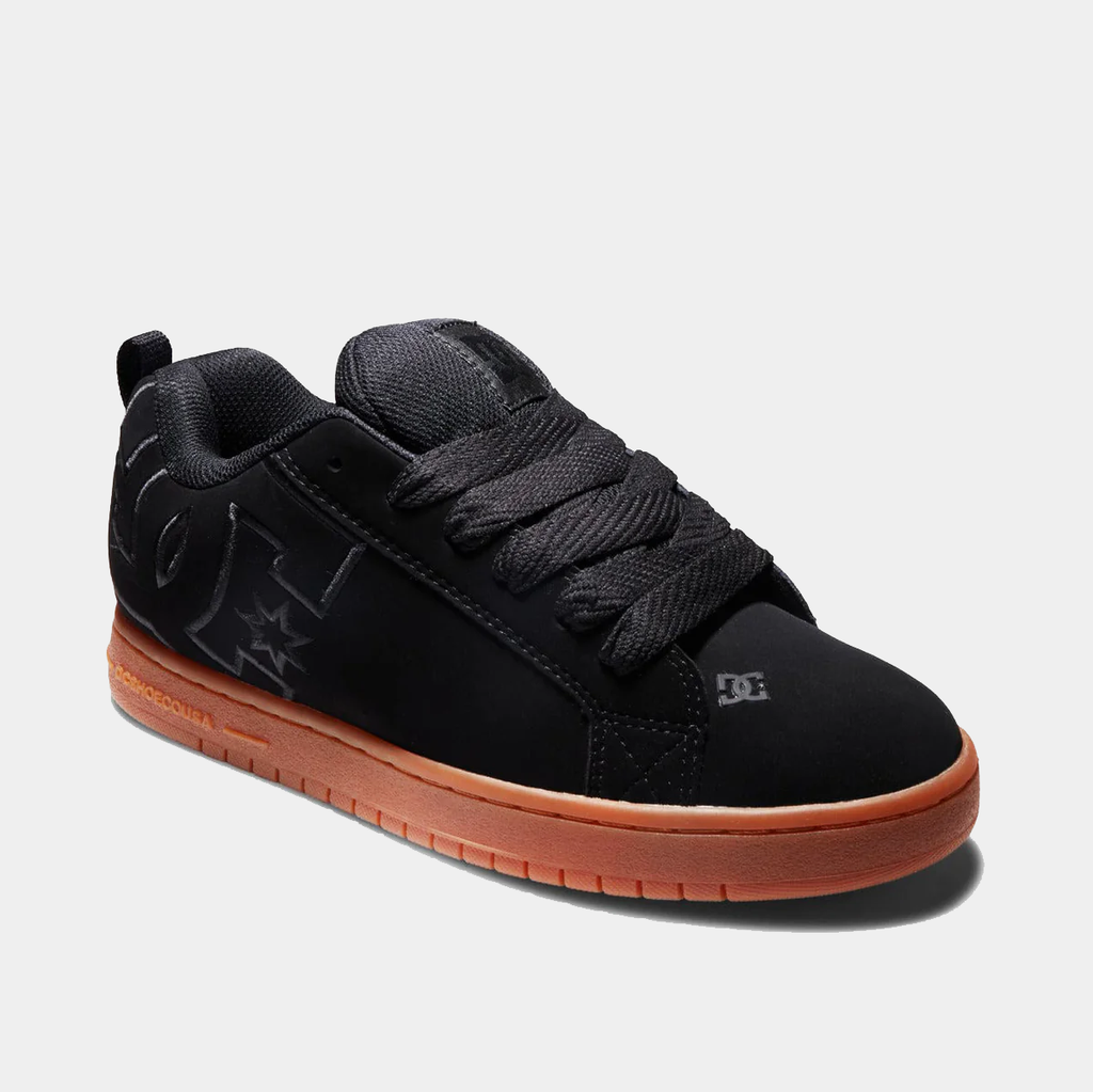 DC Court Graffik low-top sneakers, black with tonal DC logo, gum rubber sole