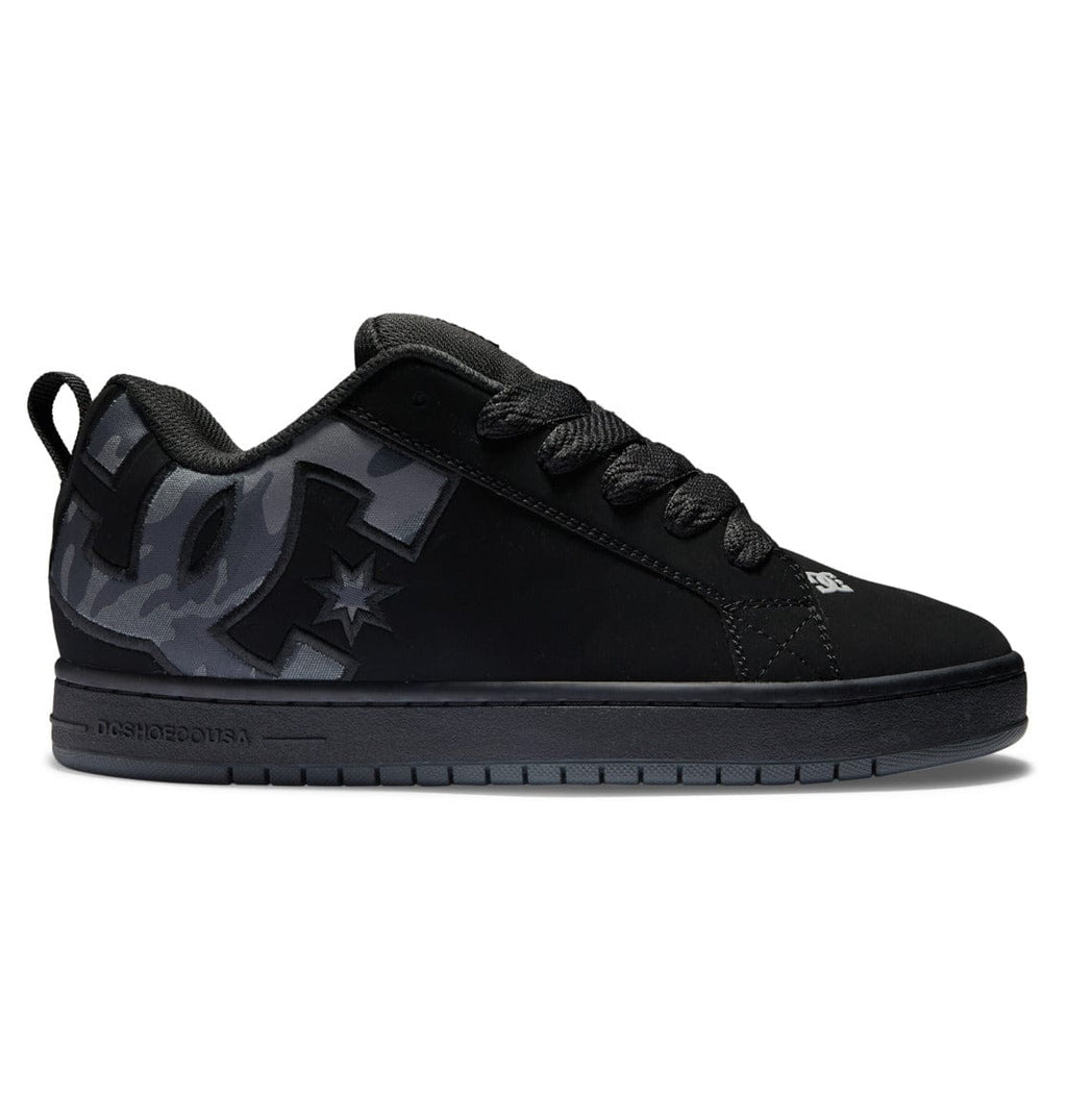 Court Graffik low-top sneakers in black with camo-style side graphic, star emblem, and laces