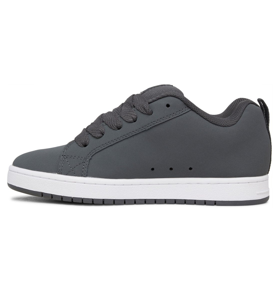 Court Graffik skate shoes, dark gray uppers with lace-up front and white midsole