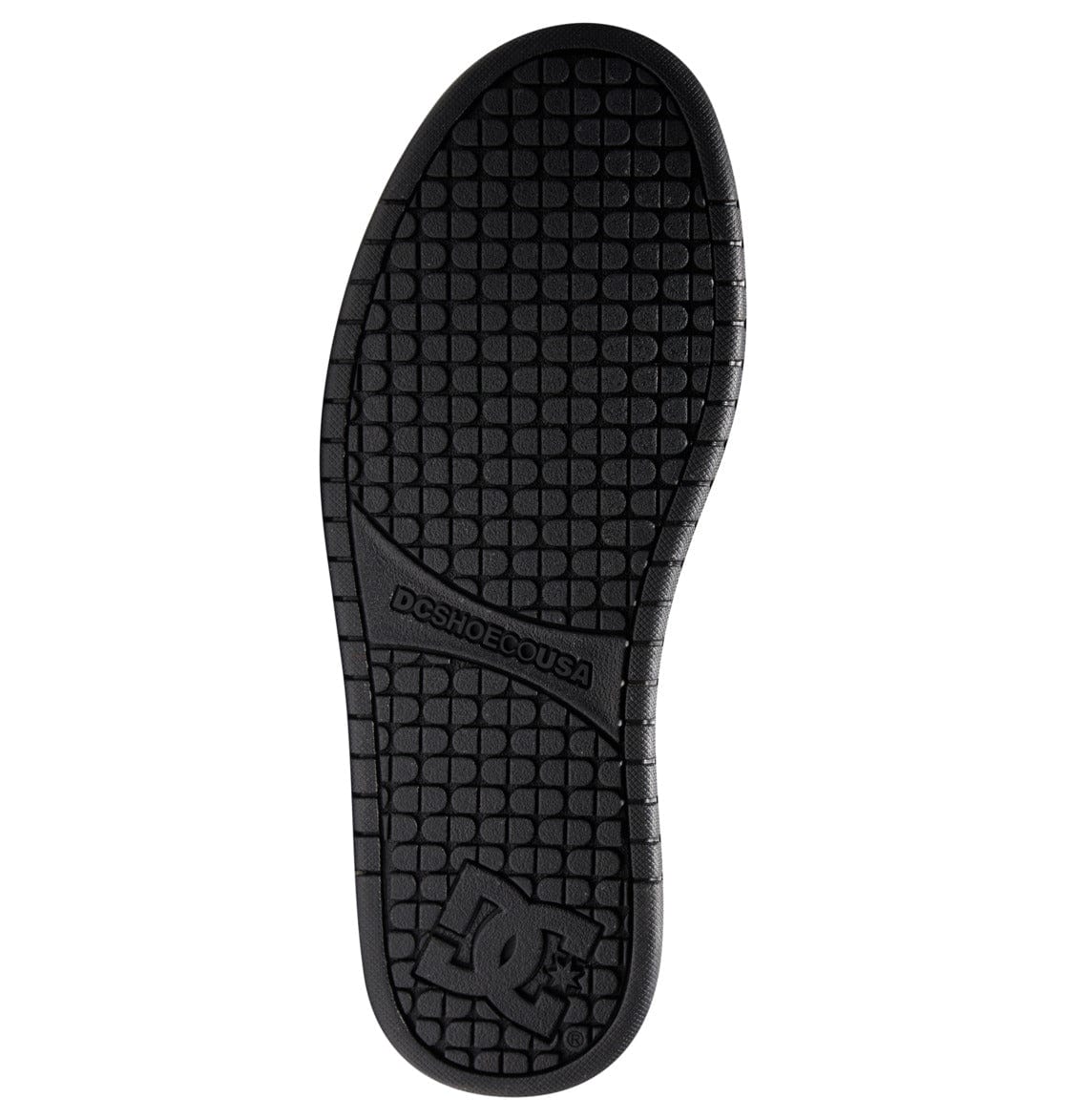 Court Graffik sneakers outsole view with grippy textured tread and DC logo badge
