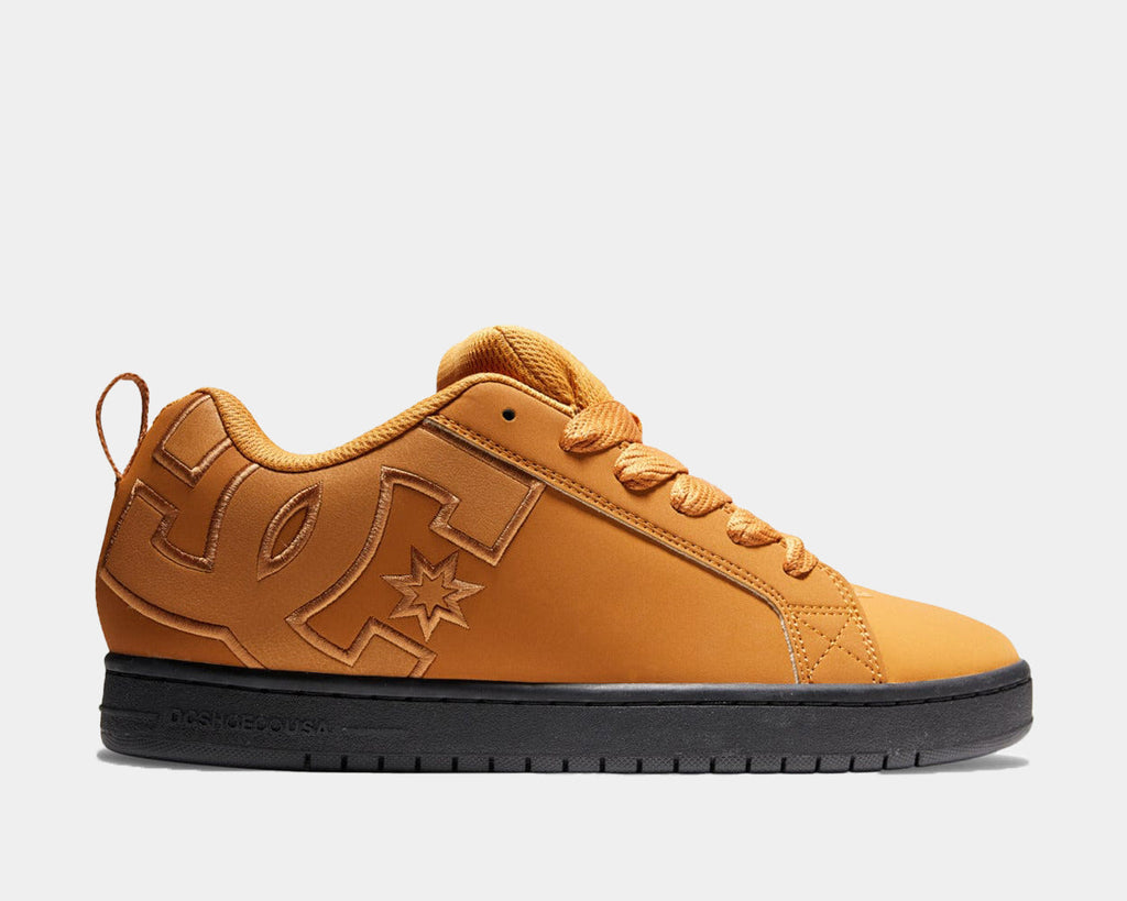 Leather-look low-top sneakers in tan/orange with star and logo embroidery