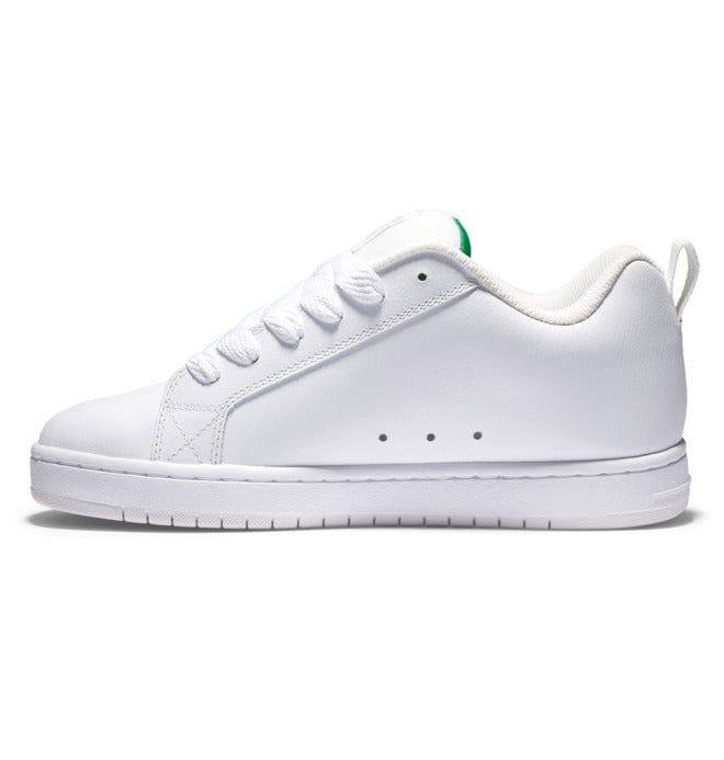 White low-top sneakers with lace-up front and clean side panel stitching
