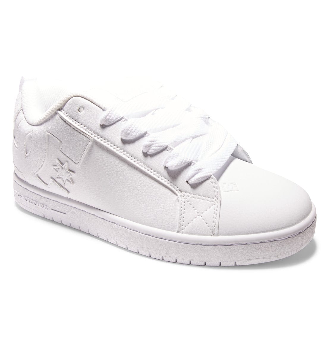 Court Graffik low-top sneaker in white with padded collar, lace-up, and side star logo
