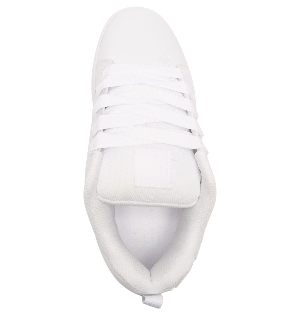 Court Graffik sneaker top view in white with lace-up and tongue label panel