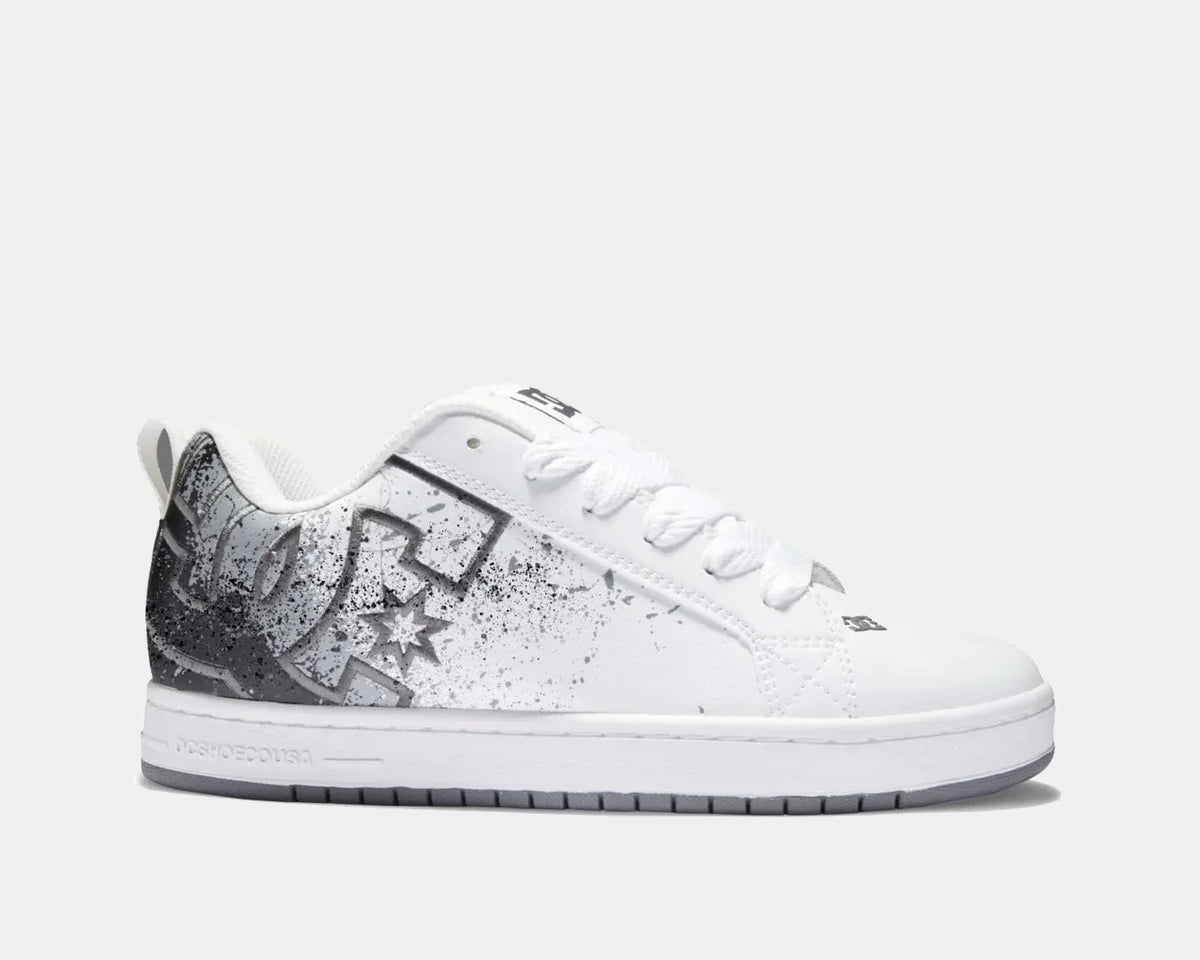 Court Graffik low-top sneakers with white uppers, gray speckled side panel and camo detail