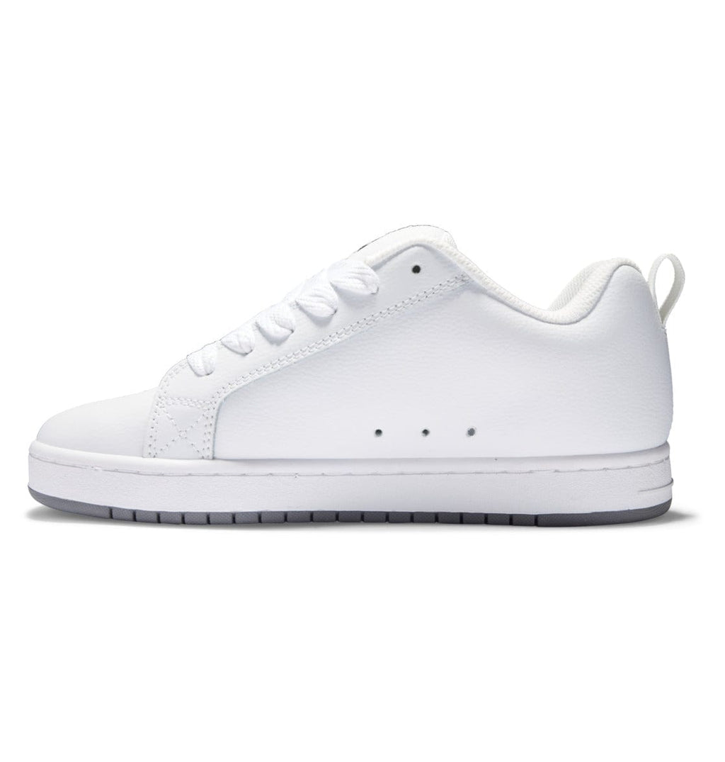 Court Graffik sneakers in white with smooth leather look, lace-up front, and dark outsole
