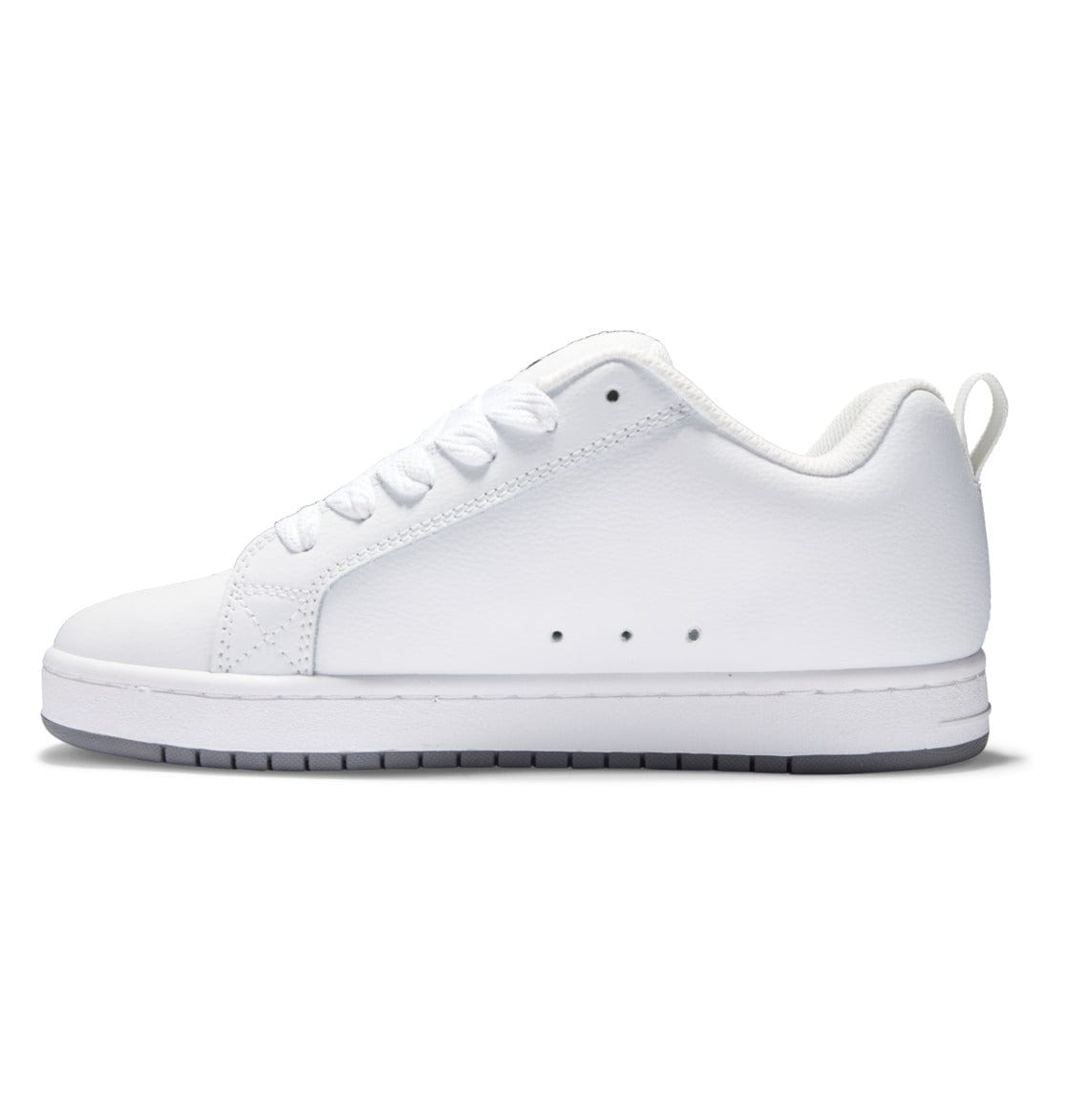 Court Graffik sneakers in white with smooth leather look, lace-up front, and dark outsole