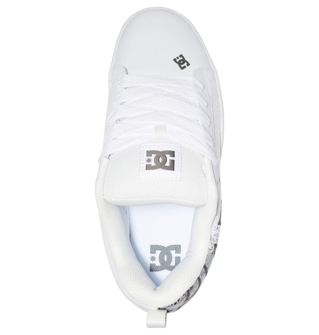 Court Graffik sneakers top view with white laces, padded collar, and DC logo on tongue