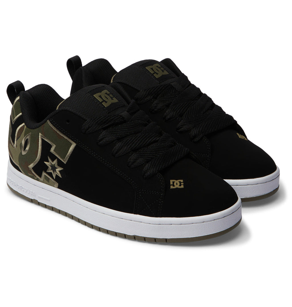 Court Graffik skate shoes in black with gold-tone side graphics and white midsole