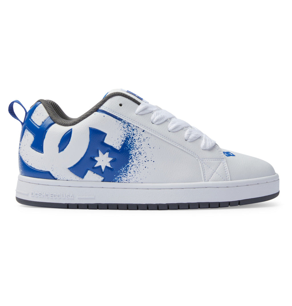 White and blue lace-up sneakers with DC logo and star on side