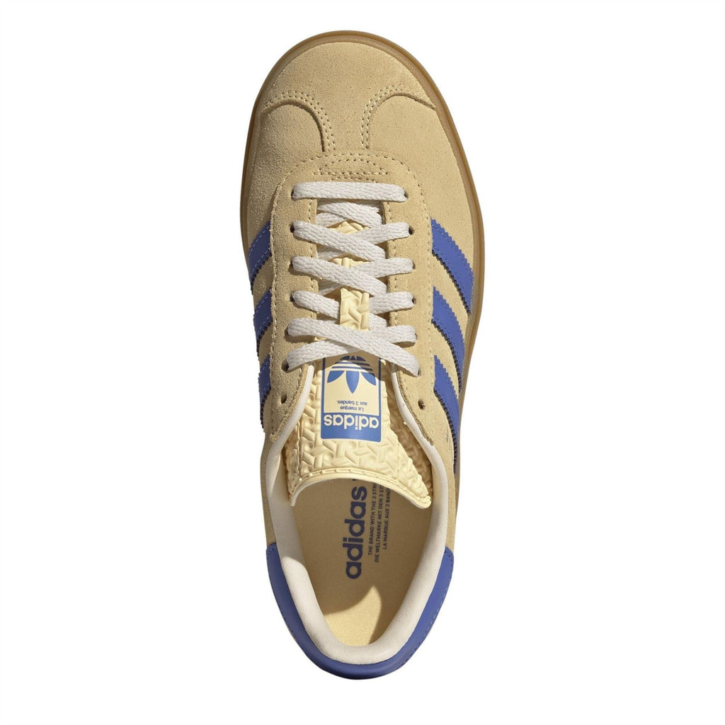 Beige Gazelle Bold sneakers with blue side stripes and padded collar