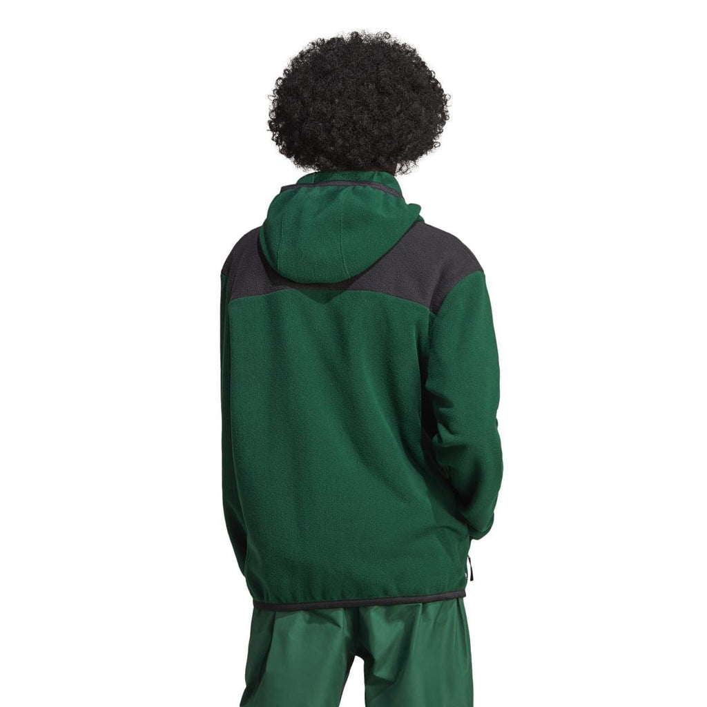 adidas back view zip hoodie in green with charcoal yoke and hood