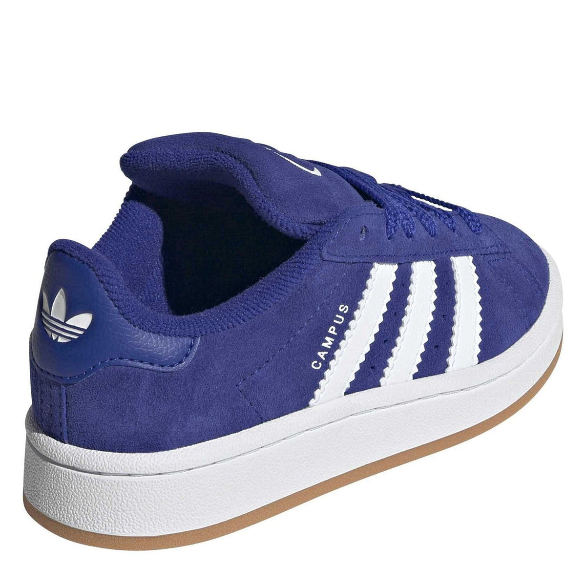 adidas low-top canvas sneakers, blue heel and side with white three stripes
