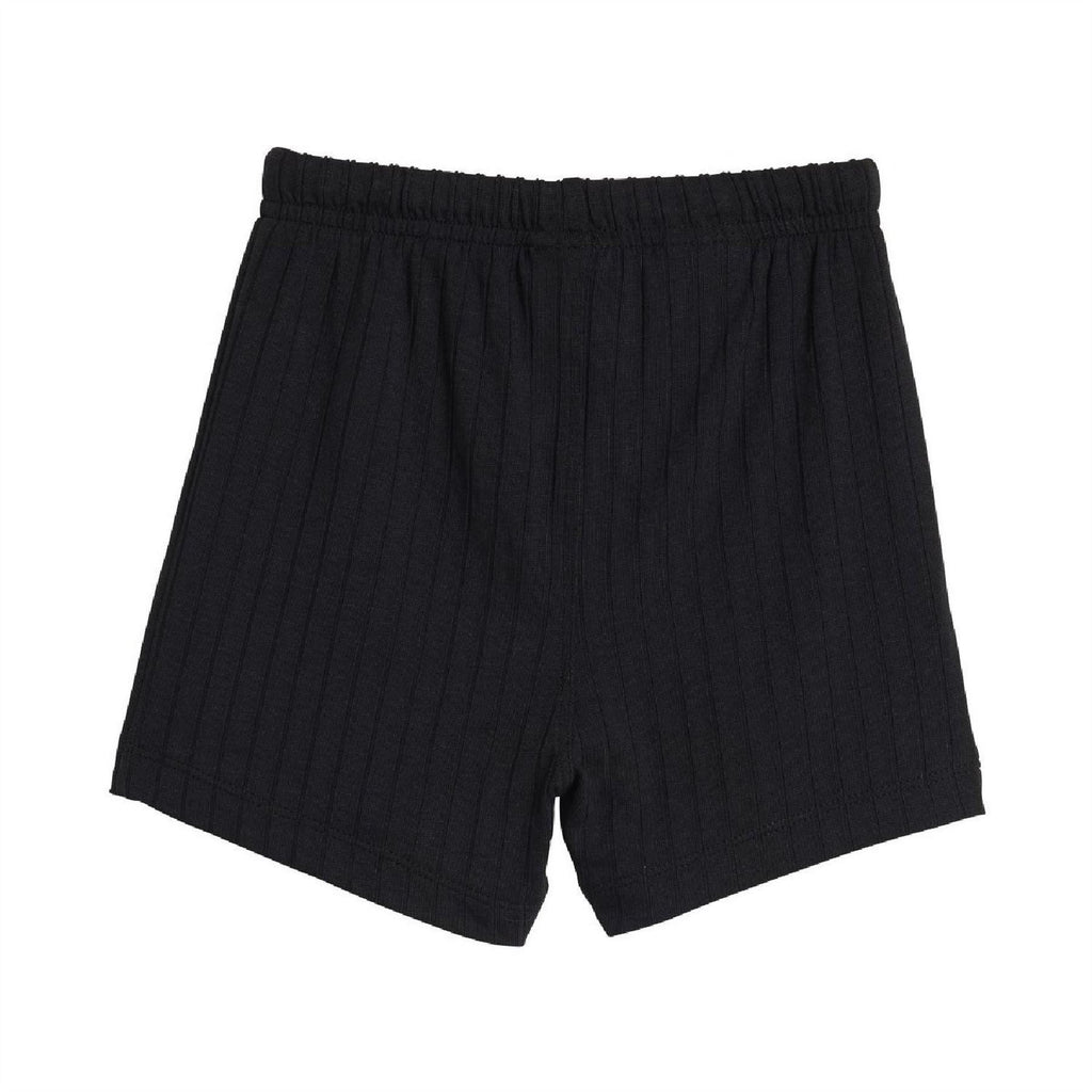 Black infants' ribbed shorts with elastic waistband