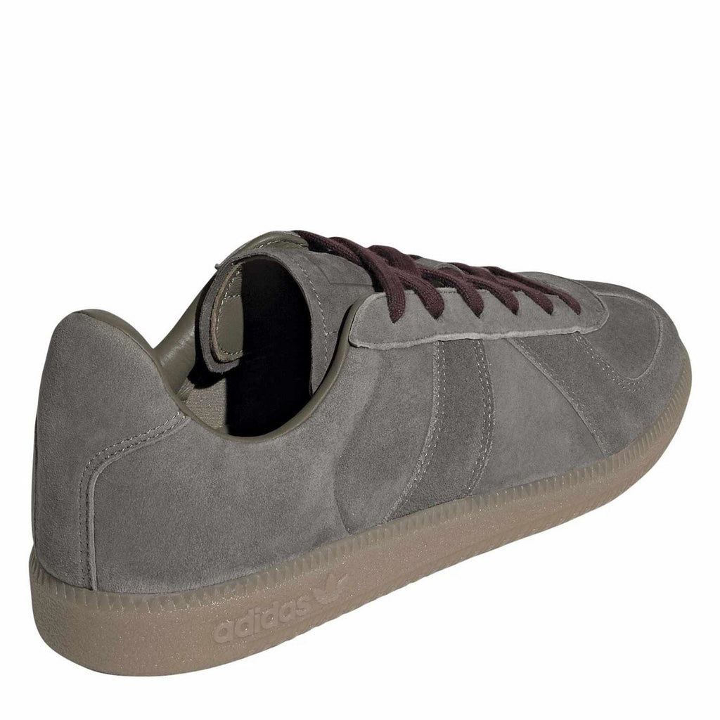 Charcoal gray lace-up sneakers with padded heel and burgundy laces
