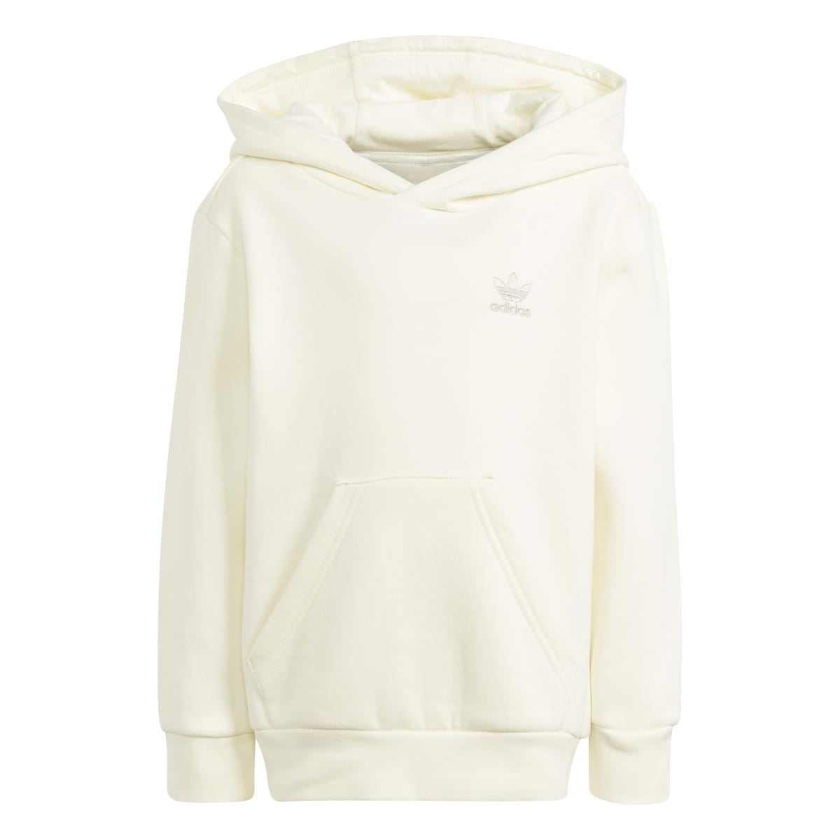 Kids' cream hooded tracksuit top with adidas trefoil logo on chest